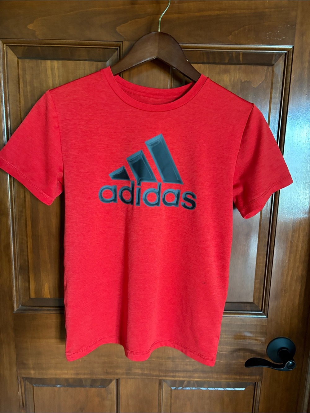adidas Red Performance Tee with Black & Gray Trefoil Logo- Boy's M (10/12)